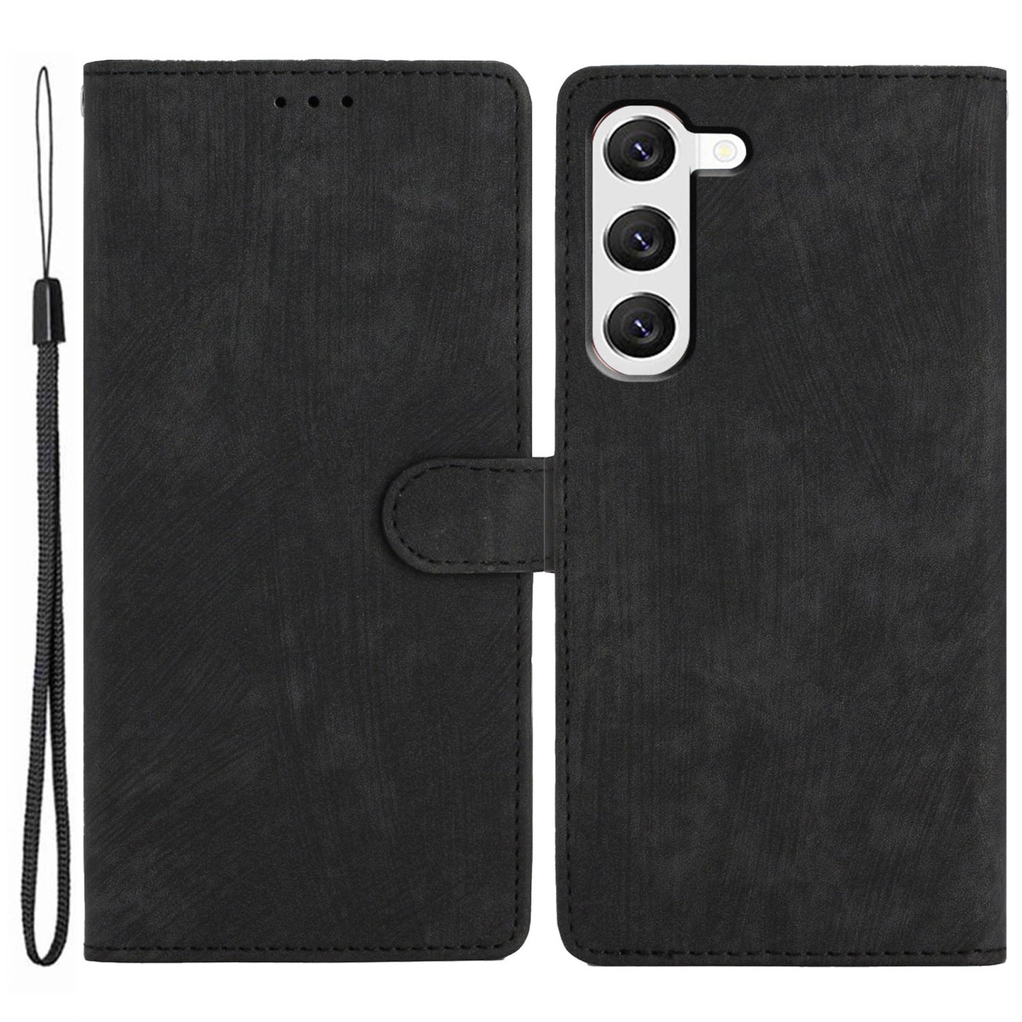 For Samsung Galaxy S23 Solid Color Leather Wallet Protective Cover Skin-touch Stand Phone Case