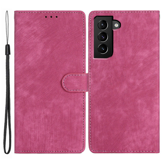 For Samsung Galaxy S22 5G Solid Color Leather Wallet Shell Skin-touch Anti-drop Stand Phone Case