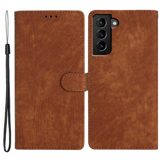 For Samsung Galaxy S22 5G Solid Color Leather Wallet Shell Skin-touch Anti-drop Stand Phone Case