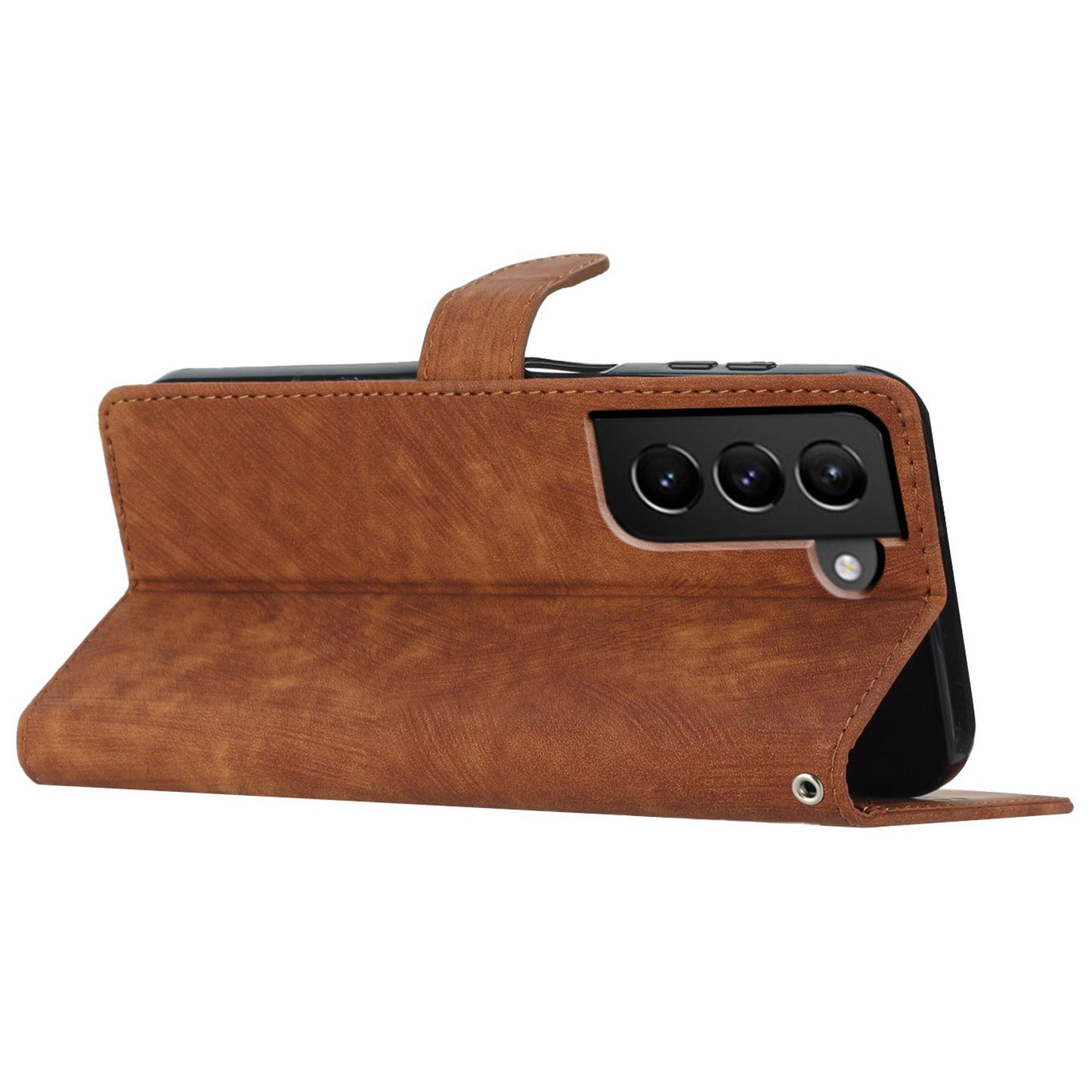 For Samsung Galaxy S22 5G Solid Color Leather Wallet Shell Skin-touch Anti-drop Stand Phone Case