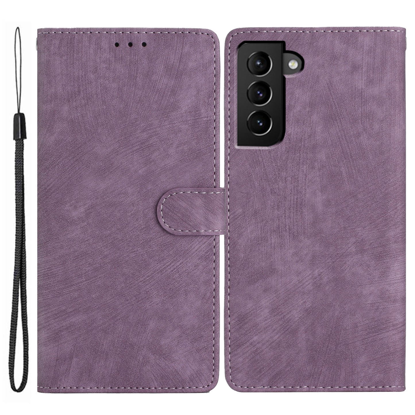 For Samsung Galaxy S22 5G Solid Color Leather Wallet Shell Skin-touch Anti-drop Stand Phone Case