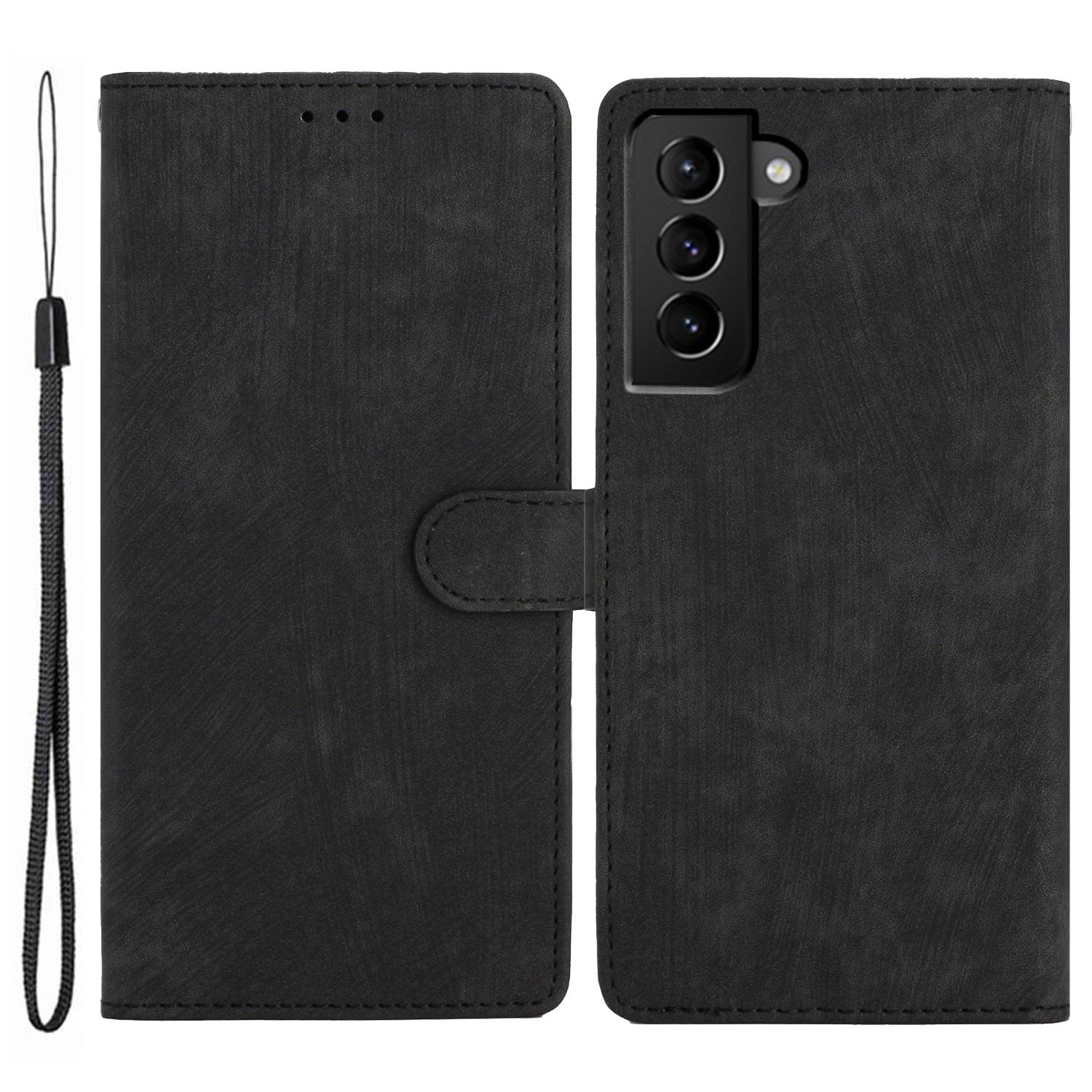 For Samsung Galaxy S22 5G Solid Color Leather Wallet Shell Skin-touch Anti-drop Stand Phone Case