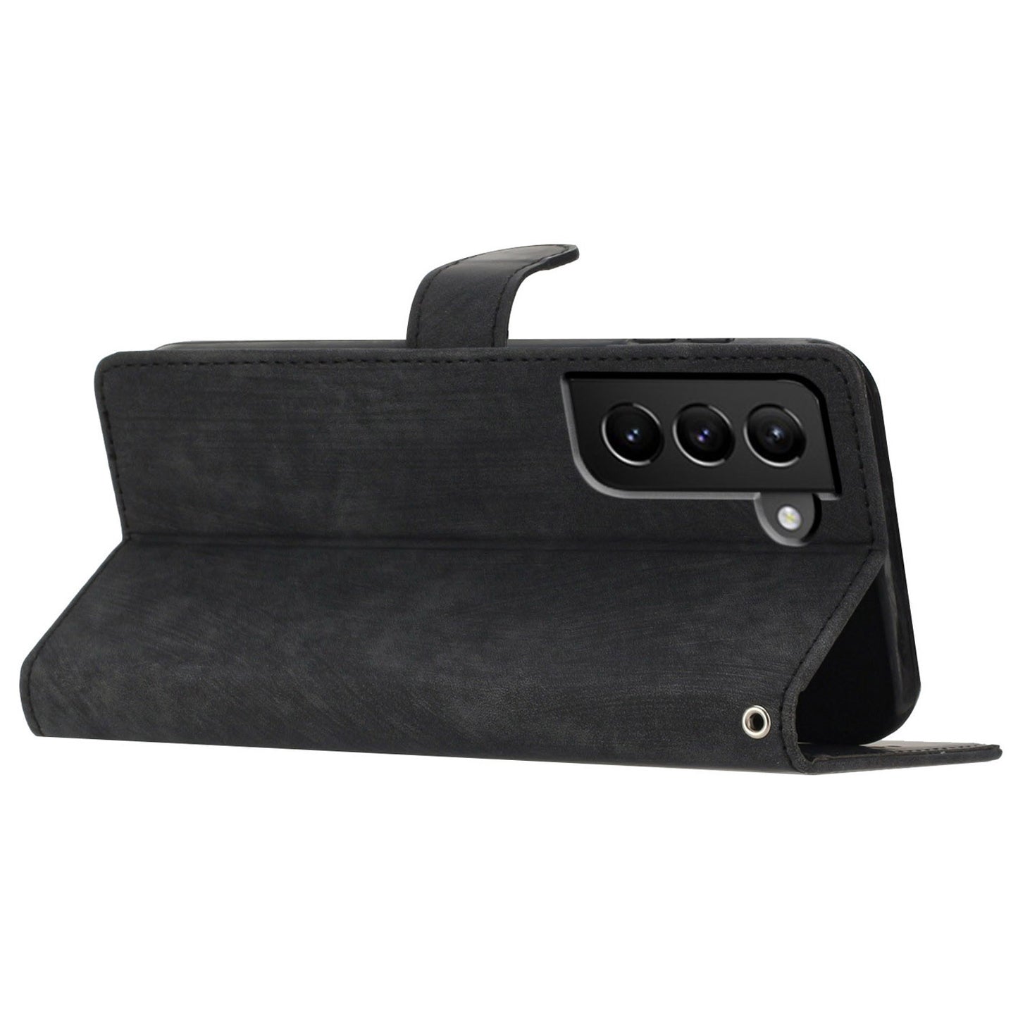 For Samsung Galaxy S22 5G Solid Color Leather Wallet Shell Skin-touch Anti-drop Stand Phone Case