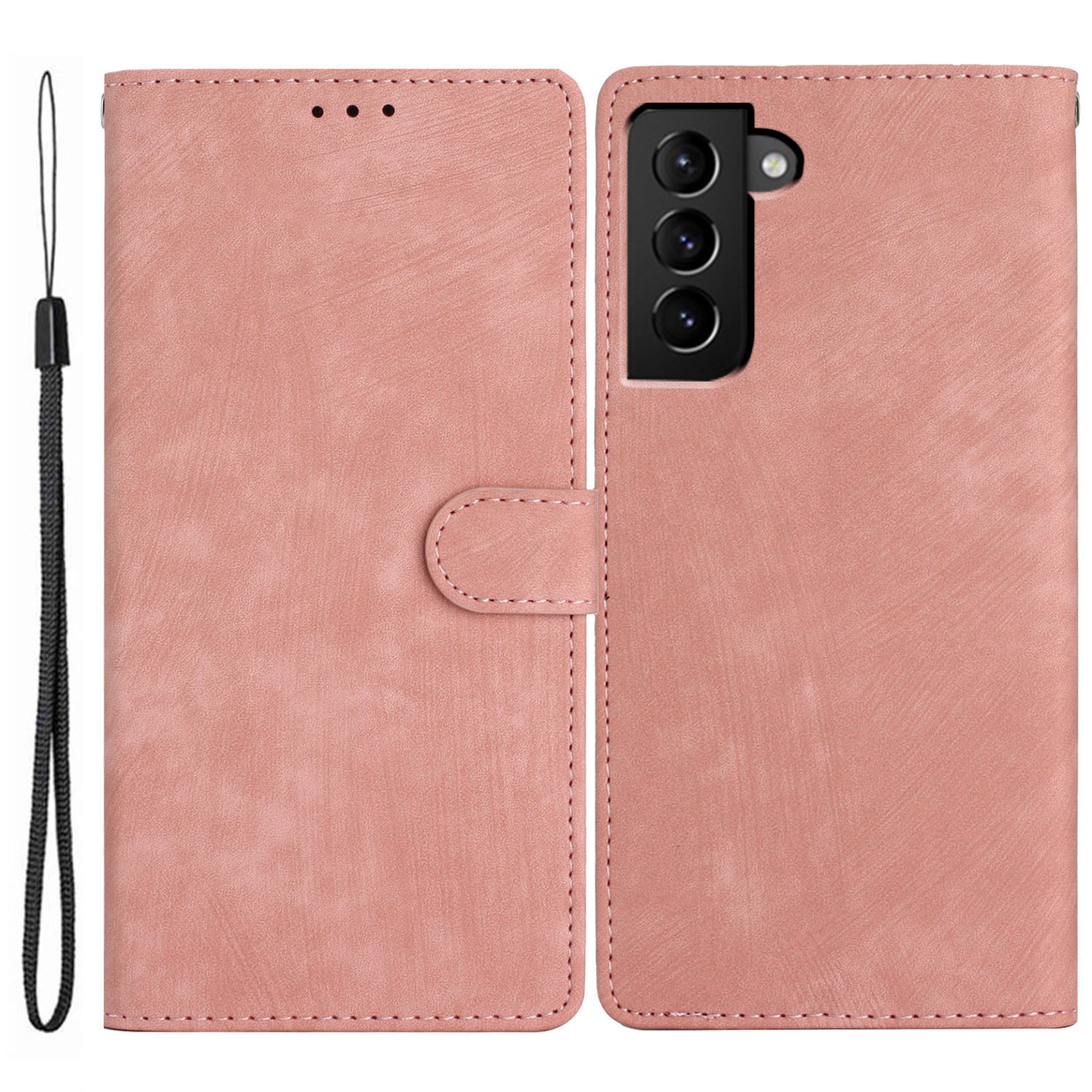 For Samsung Galaxy S22 5G Solid Color Leather Wallet Shell Skin-touch Anti-drop Stand Phone Case