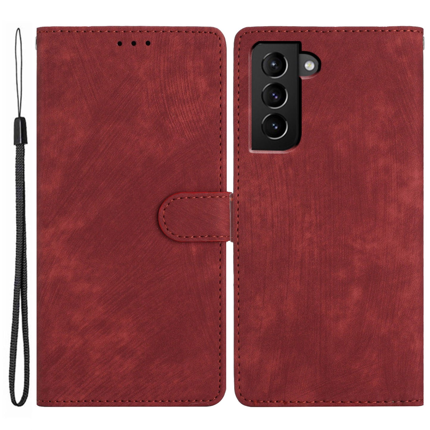 For Samsung Galaxy S22 5G Solid Color Leather Wallet Shell Skin-touch Anti-drop Stand Phone Case