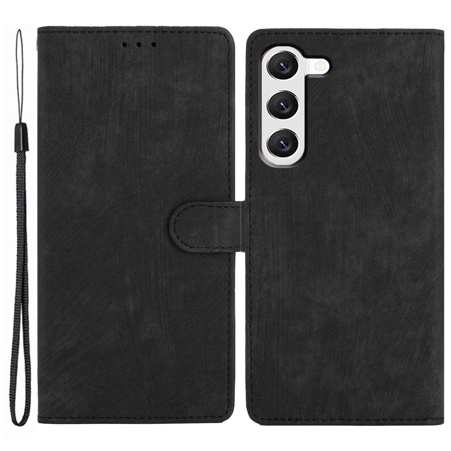 For Samsung Galaxy S23+ Leather Wallet Shell Solid Color Skin-touch Folding Stand Phone Case