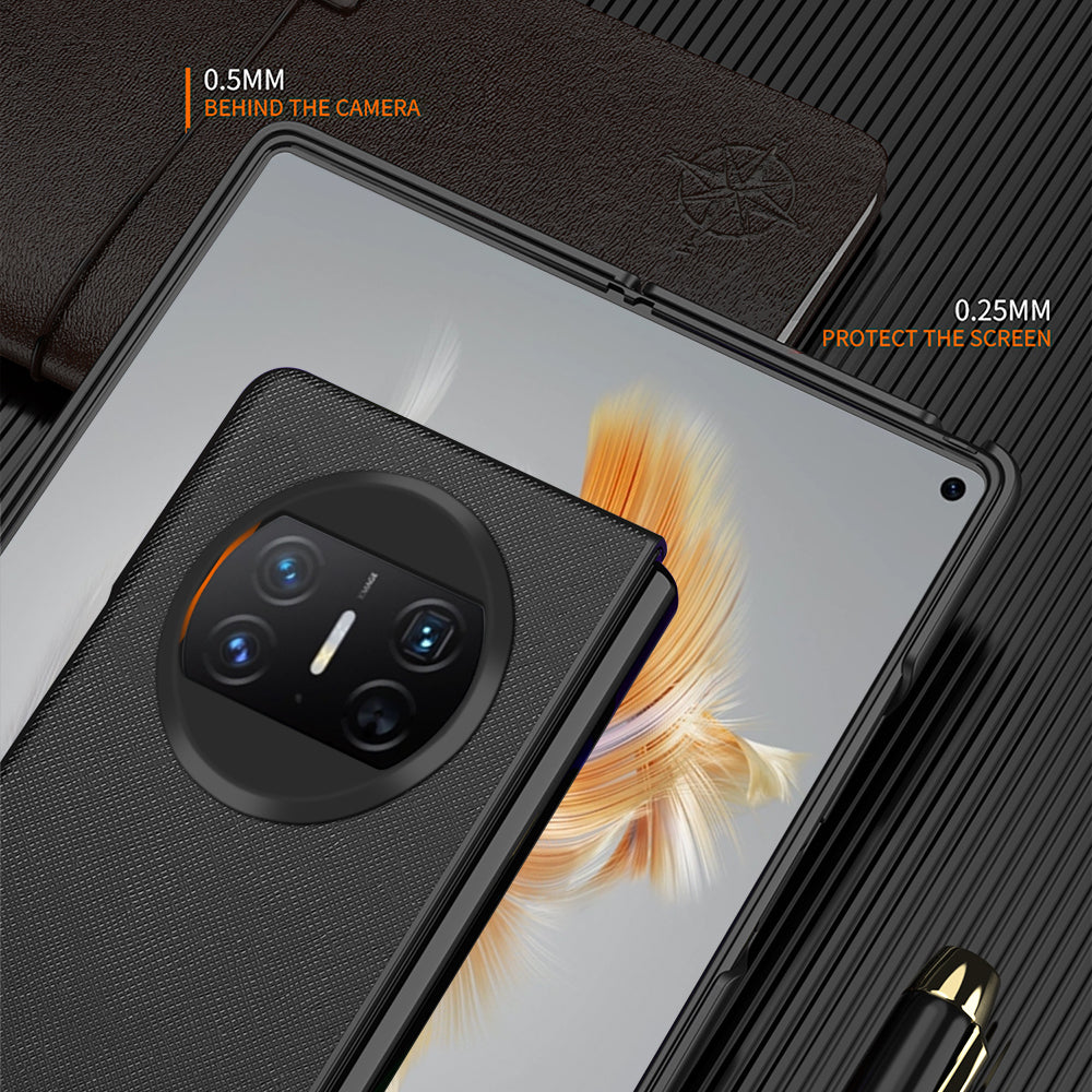 For Huawei Mate X3 5G Folding Design Cell Phone Case Cross Texture PU Leather+PC Phone Cover