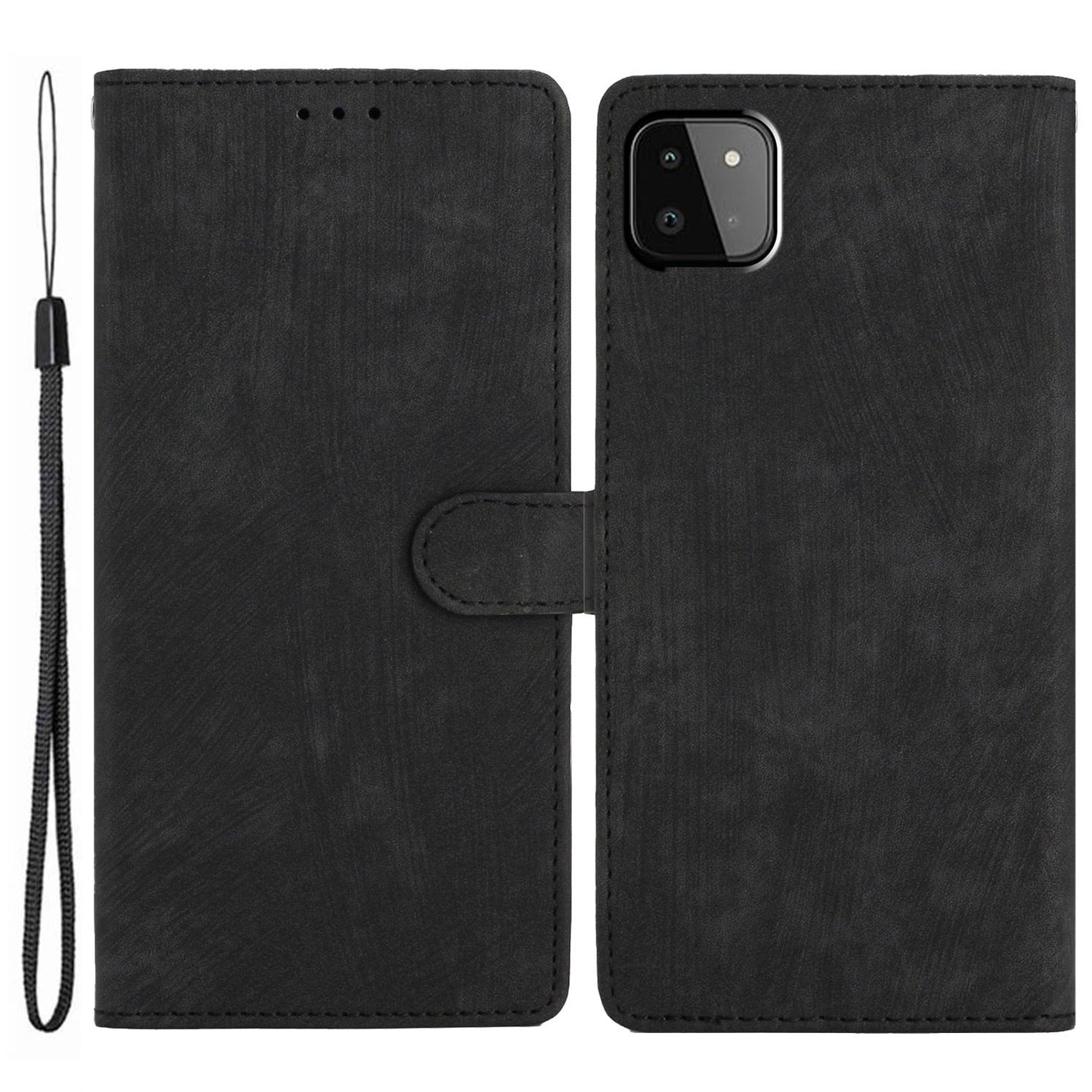 Leather Protective Cover for Samsung Galaxy A22 5G (EU Version) ,  Solid Color Skin-touch Phone Wallet Stand Case