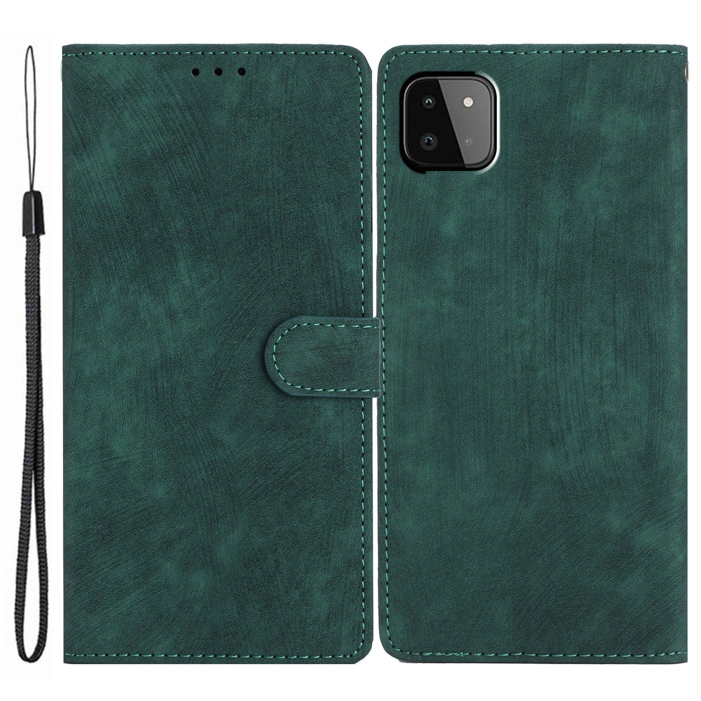 Leather Protective Cover for Samsung Galaxy A22 5G (EU Version) ,  Solid Color Skin-touch Phone Wallet Stand Case