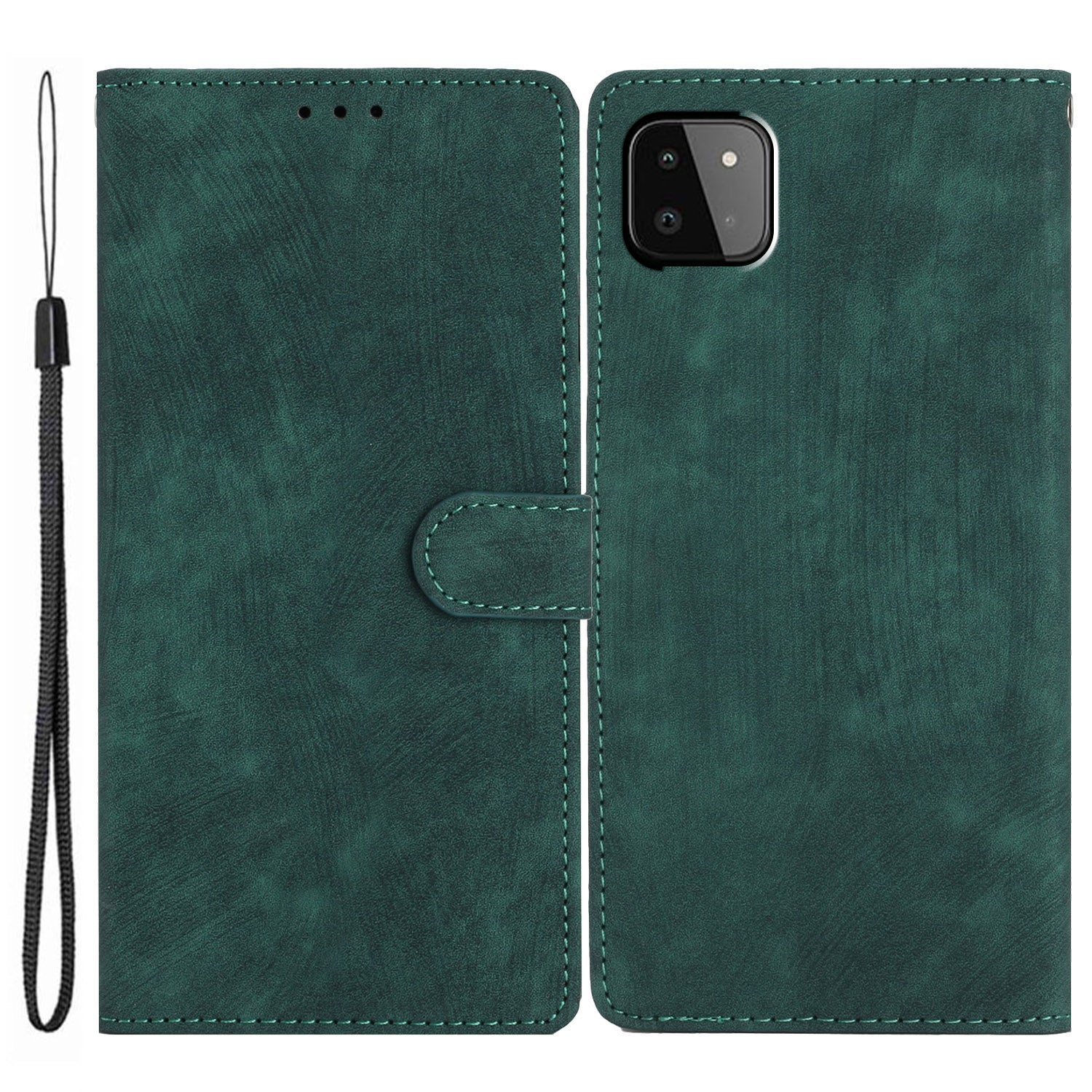 Leather Protective Cover for Samsung Galaxy A22 5G (EU Version) ,  Solid Color Skin-touch Phone Wallet Stand Case