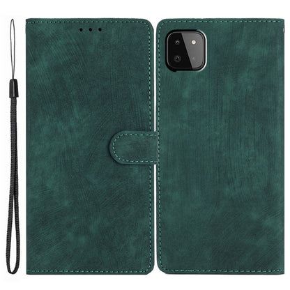 Leather Protective Cover for Samsung Galaxy A22 5G (EU Version) ,  Solid Color Skin-touch Phone Wallet Stand Case