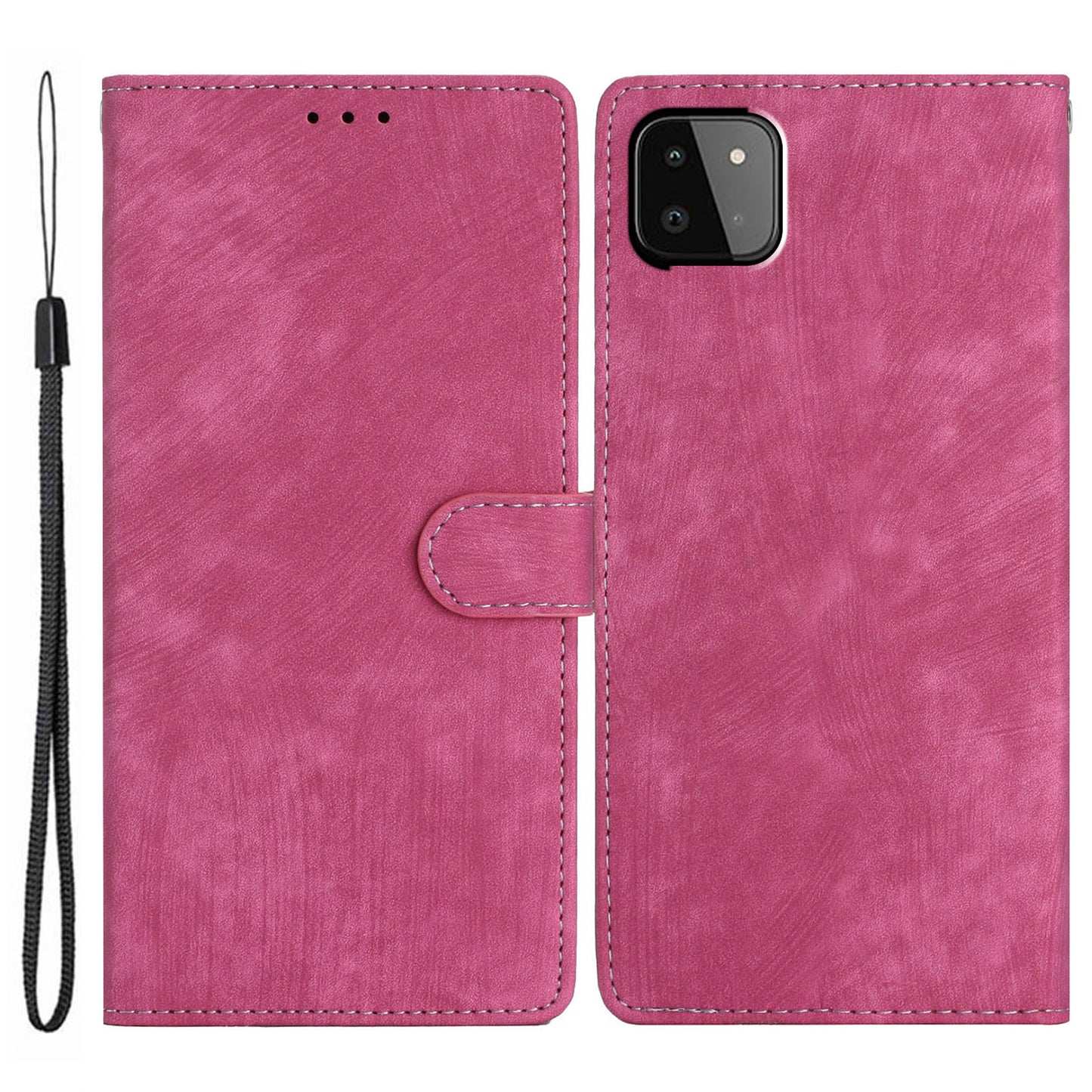 Leather Protective Cover for Samsung Galaxy A22 5G (EU Version) ,  Solid Color Skin-touch Phone Wallet Stand Case