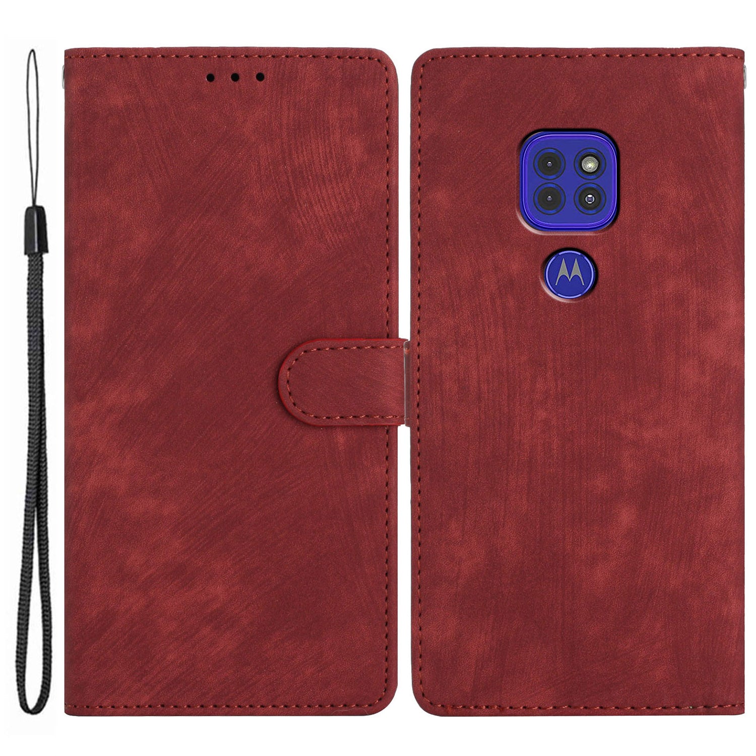 For Motorola Moto G9 (India) / G9 Play / E7 Plus PU Leather Protective Cover Skin-touch Phone Wallet Stand Case