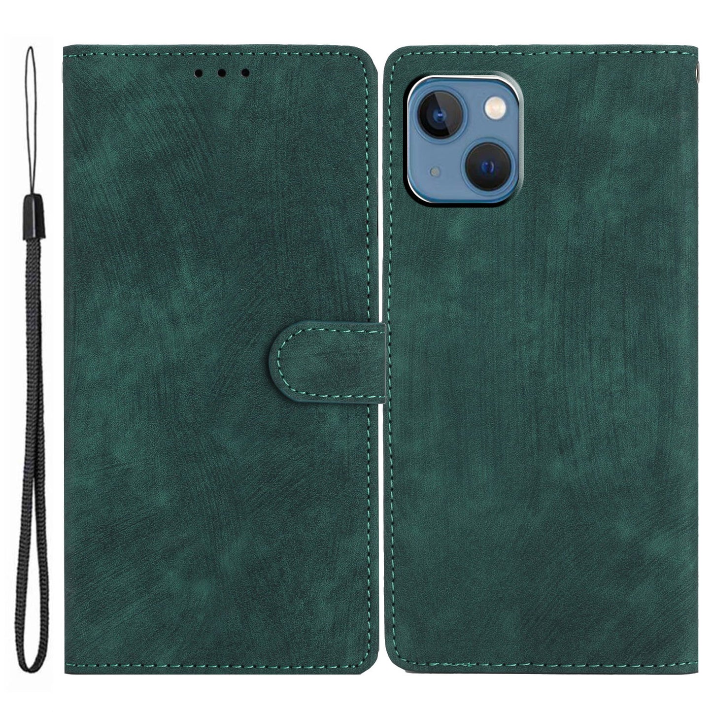 Anti-drop Phone Case for iPhone 13 6.1 inch , Skin-touch Leather Wallet Cover with Stand