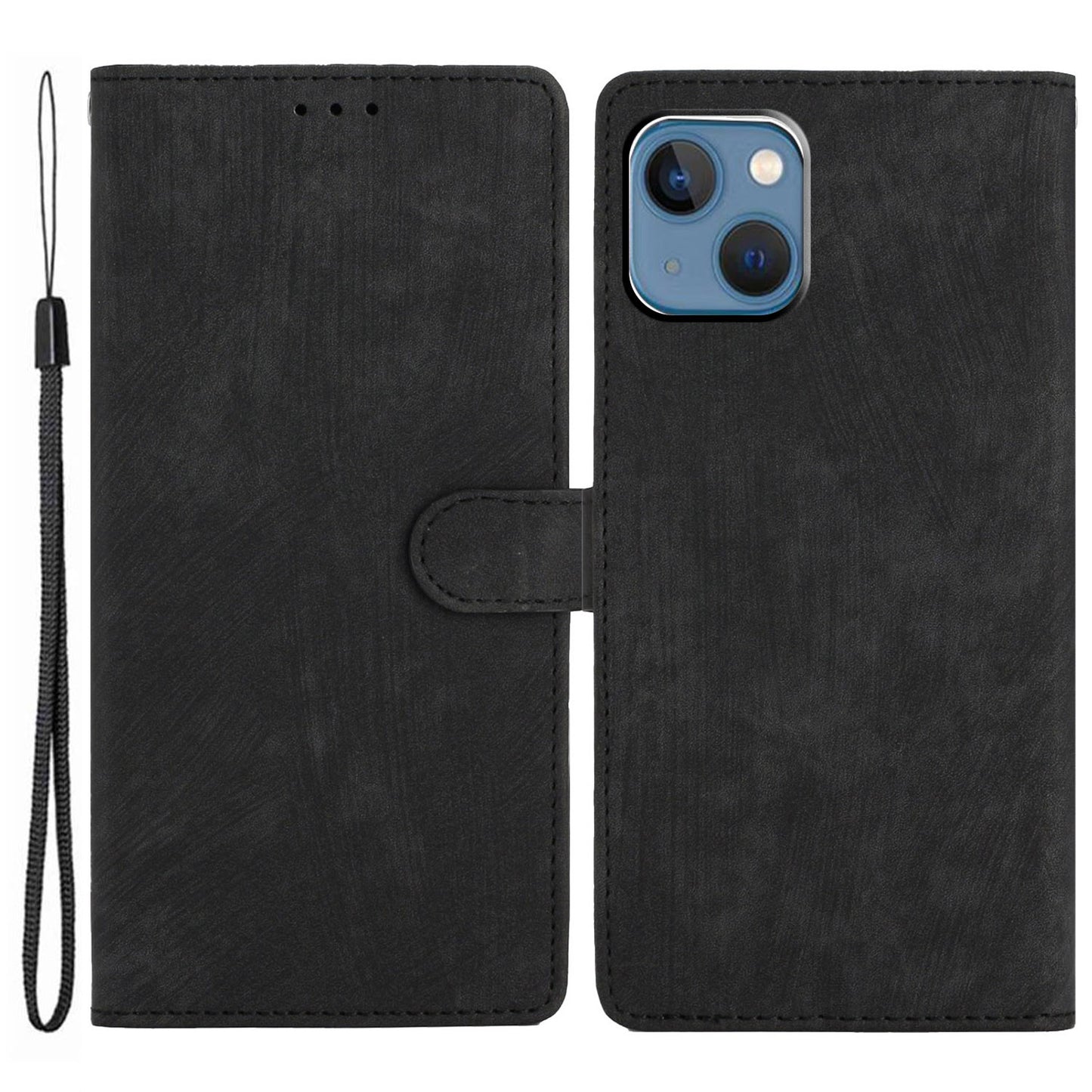 Anti-drop Phone Case for iPhone 13 6.1 inch , Skin-touch Leather Wallet Cover with Stand