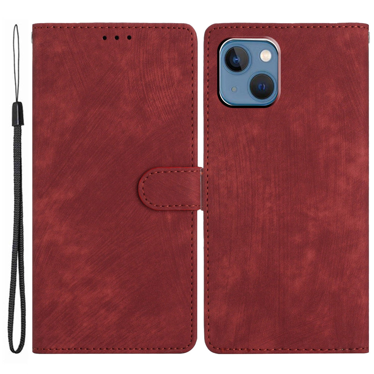 Anti-drop Phone Case for iPhone 13 6.1 inch , Skin-touch Leather Wallet Cover with Stand