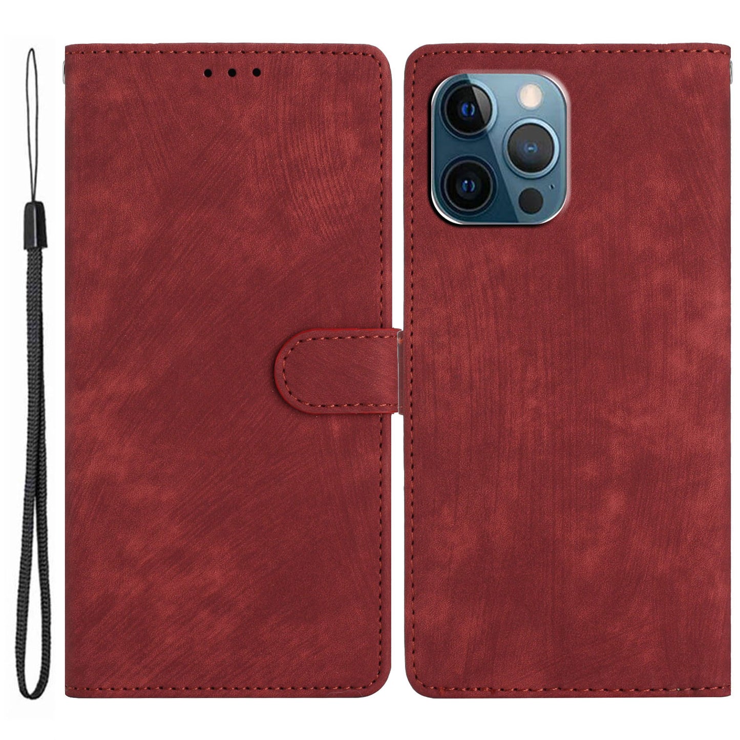 For iPhone 14 Pro Solid Color Skin-touch PU Leather Wallet Shell Anti-drop Stand Phone Case