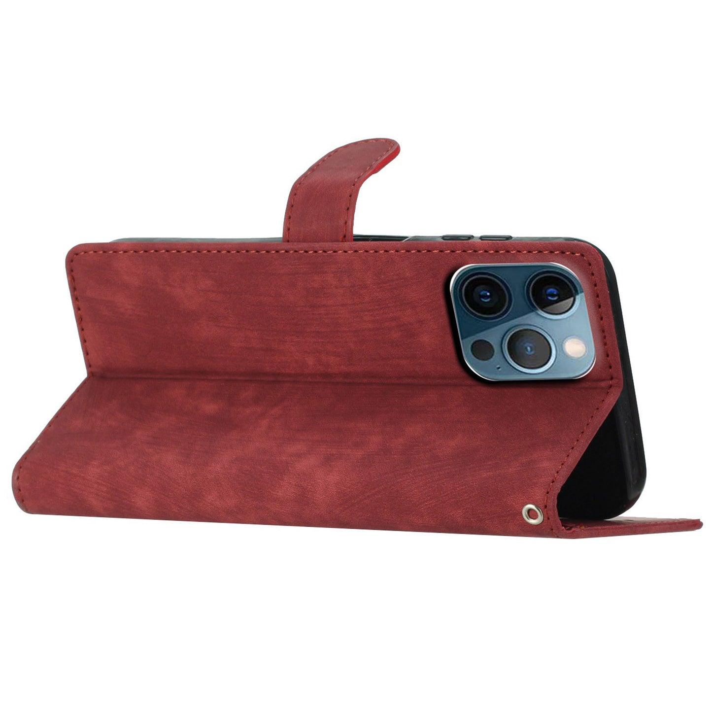 For iPhone 14 Pro Solid Color Skin-touch PU Leather Wallet Shell Anti-drop Stand Phone Case