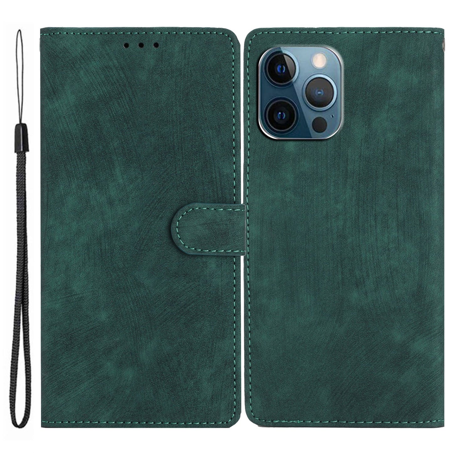 For iPhone 14 Pro Solid Color Skin-touch PU Leather Wallet Shell Anti-drop Stand Phone Case