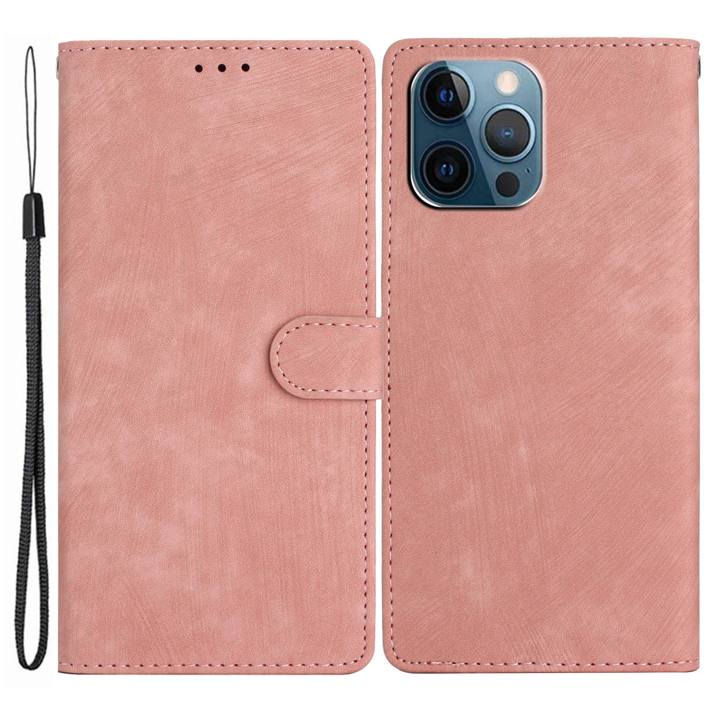 For iPhone 14 Pro Solid Color Skin-touch PU Leather Wallet Shell Anti-drop Stand Phone Case