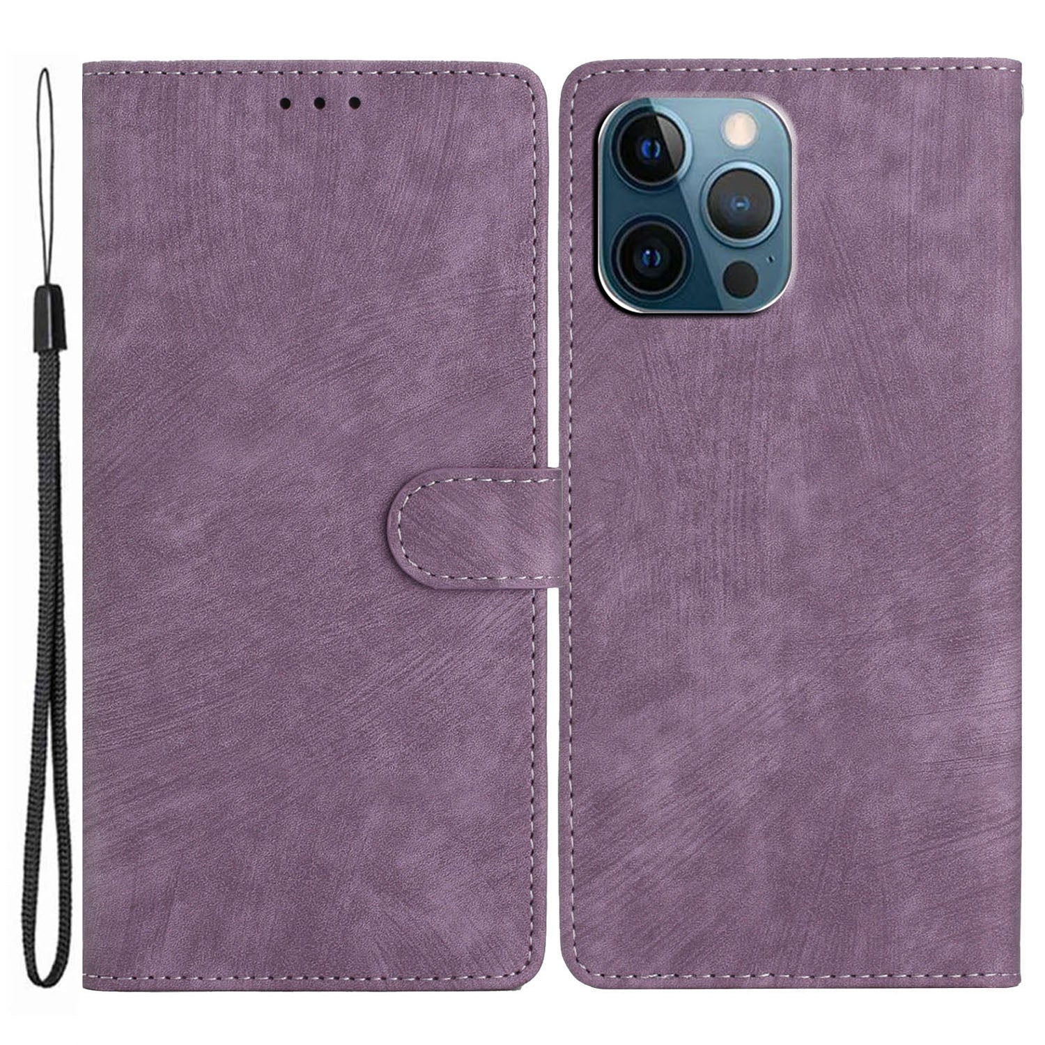 Wallet Shell for iPhone 14 Pro Max Solid Color Skin-touch PU Leather Anti-drop Stand Phone Case