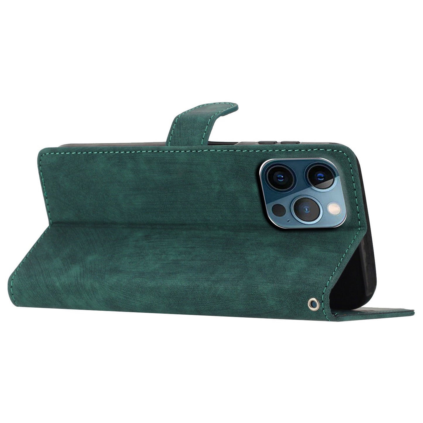 Wallet Shell for iPhone 14 Pro Max Solid Color Skin-touch PU Leather Anti-drop Stand Phone Case