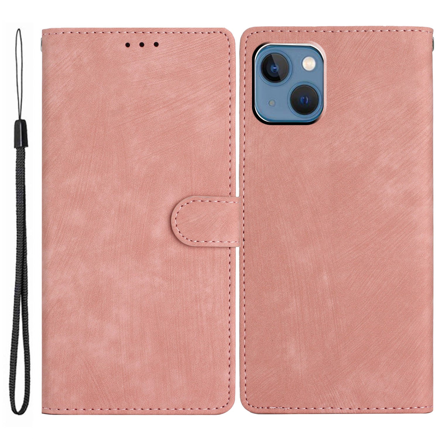 Wallet Shell for iPhone 14 Solid Color Skin-touch PU Leather Anti-collision Stand Phone Case