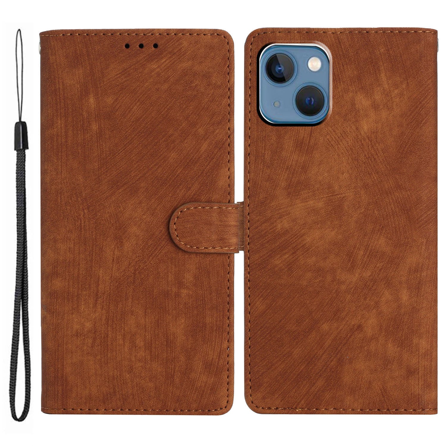 Wallet Shell for iPhone 14 Solid Color Skin-touch PU Leather Anti-collision Stand Phone Case