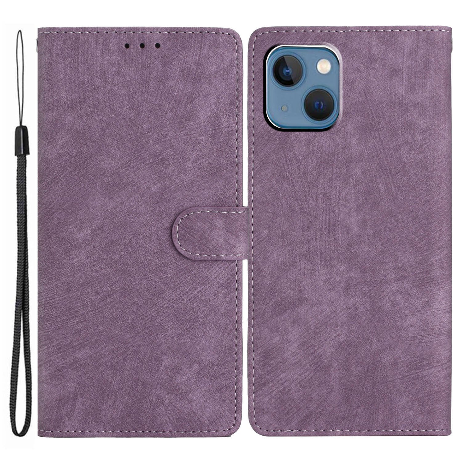 Wallet Shell for iPhone 14 Solid Color Skin-touch PU Leather Anti-collision Stand Phone Case