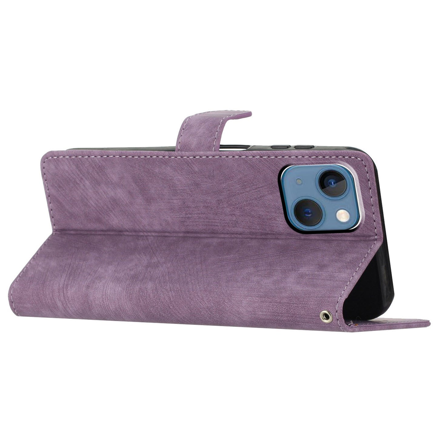 Wallet Shell for iPhone 14 Solid Color Skin-touch PU Leather Anti-collision Stand Phone Case