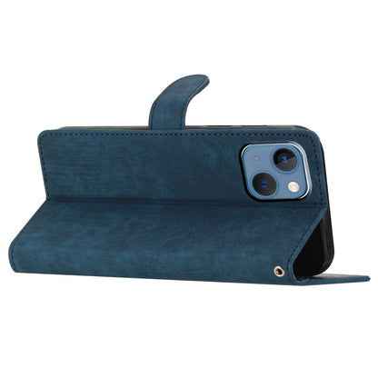 Wallet Shell for iPhone 14 Solid Color Skin-touch PU Leather Anti-collision Stand Phone Case