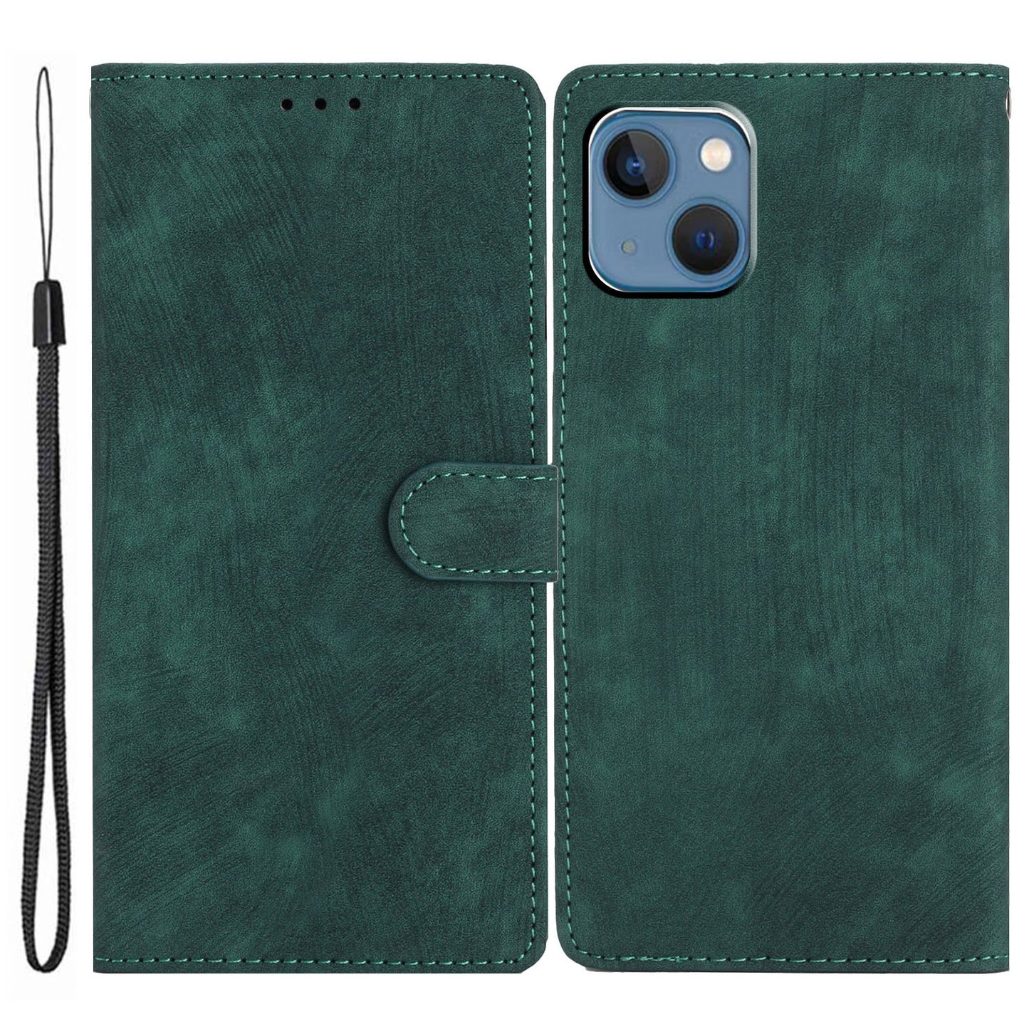 Wallet Shell for iPhone 14 Solid Color Skin-touch PU Leather Anti-collision Stand Phone Case