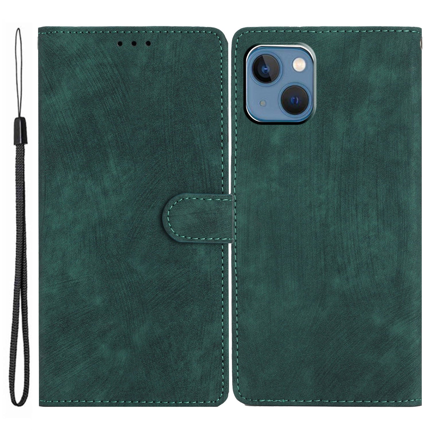 Wallet Shell for iPhone 14 Solid Color Skin-touch PU Leather Anti-collision Stand Phone Case