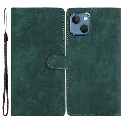 Wallet Shell for iPhone 14 Solid Color Skin-touch PU Leather Anti-collision Stand Phone Case