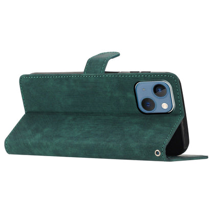 Wallet Shell for iPhone 14 Solid Color Skin-touch PU Leather Anti-collision Stand Phone Case