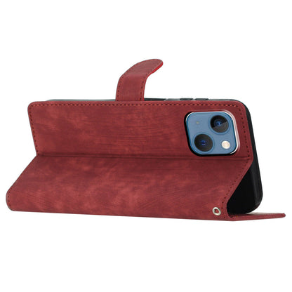 Wallet Shell for iPhone 14 Solid Color Skin-touch PU Leather Anti-collision Stand Phone Case