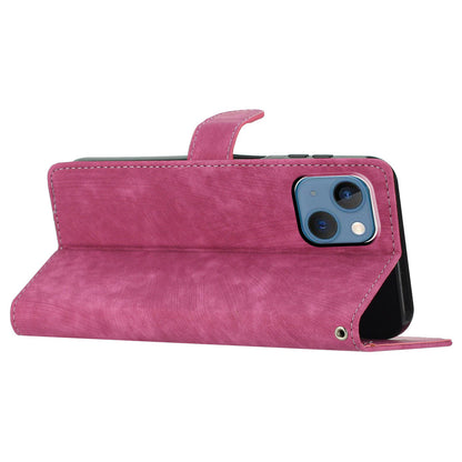 Wallet Shell for iPhone 14 Solid Color Skin-touch PU Leather Anti-collision Stand Phone Case