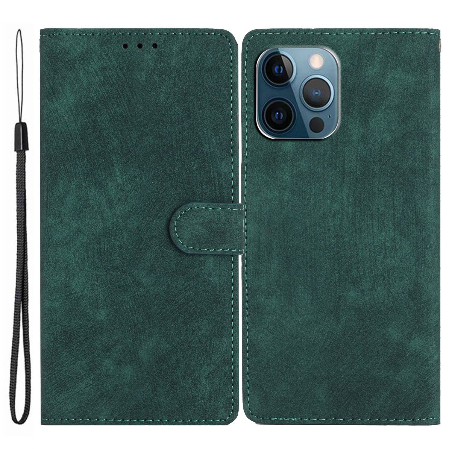 Solid Color Shell for iPhone 13 Pro Max 6.7 inch Skin-touch PU Leather Stand Wallet Phone Case