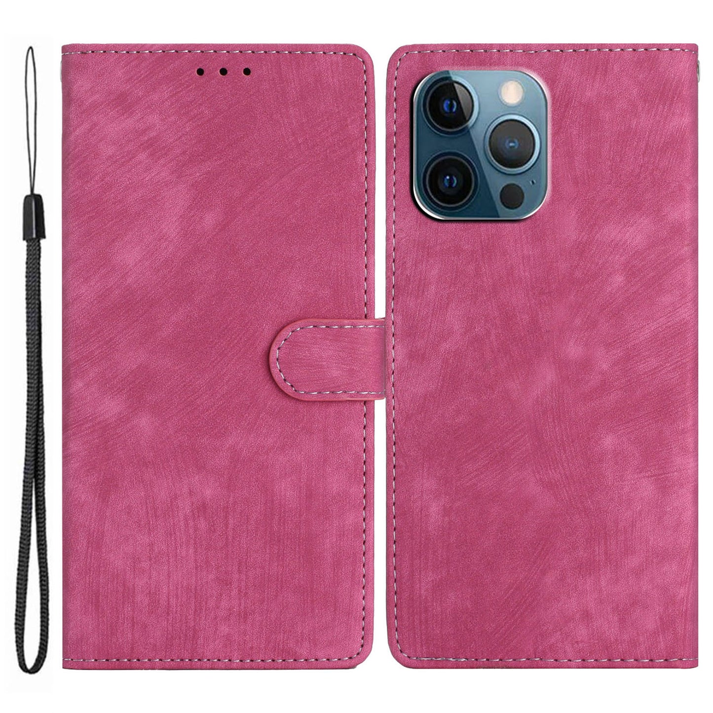 Solid Color Shell for iPhone 13 Pro Max 6.7 inch Skin-touch PU Leather Stand Wallet Phone Case