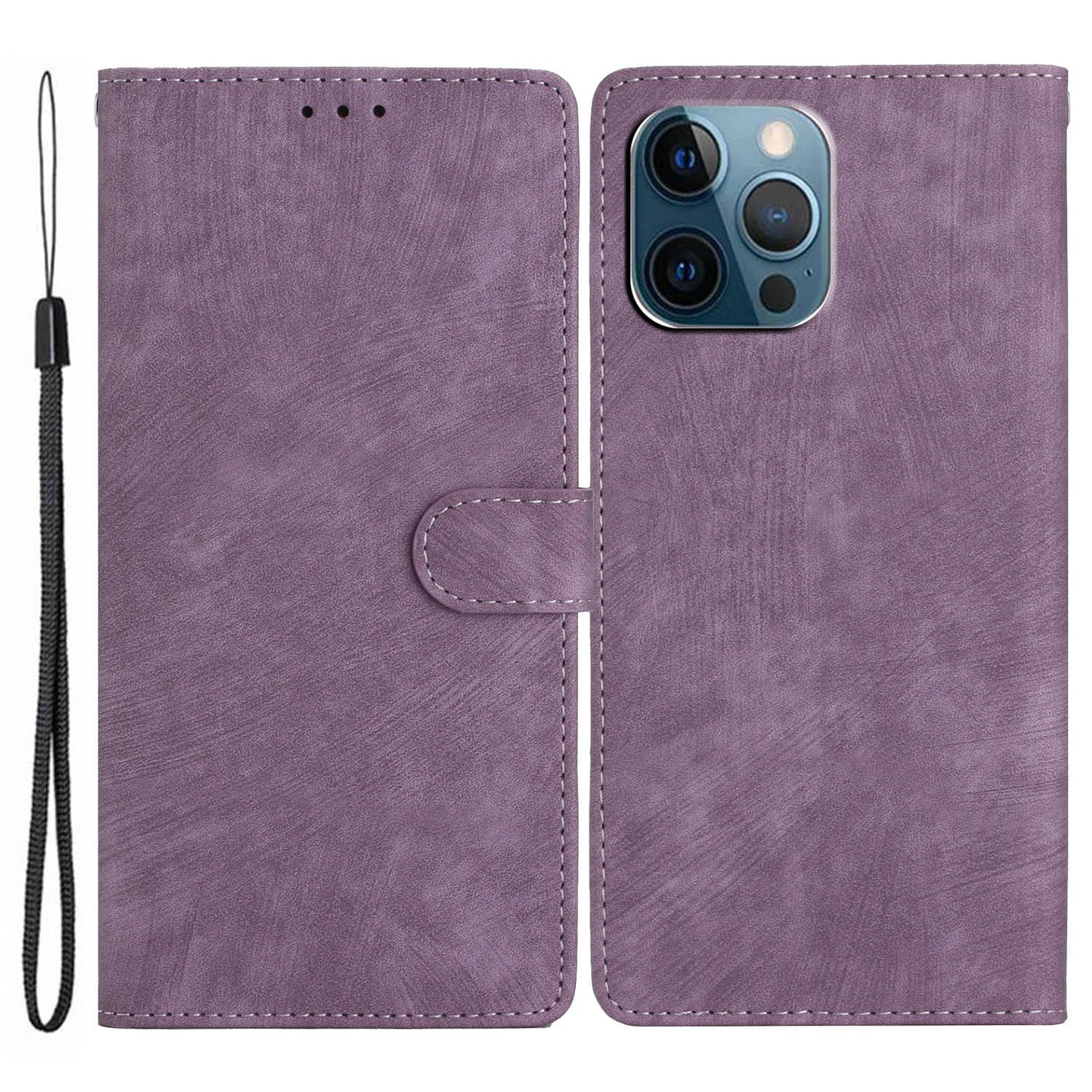 Skin-touch Wallet Shell for iPhone 13 Pro 6.1 inch Solid Color PU Leather Anti-collision Stand Phone Case