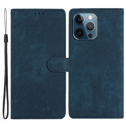 Skin-touch Wallet Shell for iPhone 13 Pro 6.1 inch Solid Color PU Leather Anti-collision Stand Phone Case