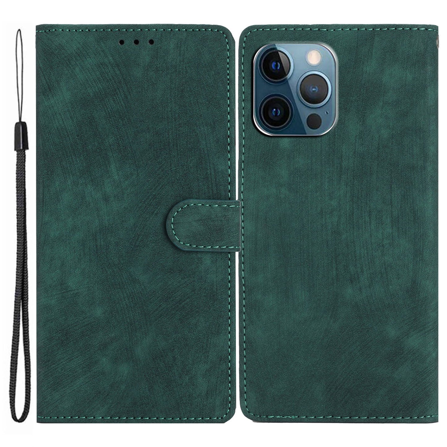 Skin-touch Wallet Shell for iPhone 13 Pro 6.1 inch Solid Color PU Leather Anti-collision Stand Phone Case