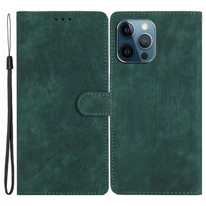 Skin-touch Wallet Shell for iPhone 13 Pro 6.1 inch Solid Color PU Leather Anti-collision Stand Phone Case