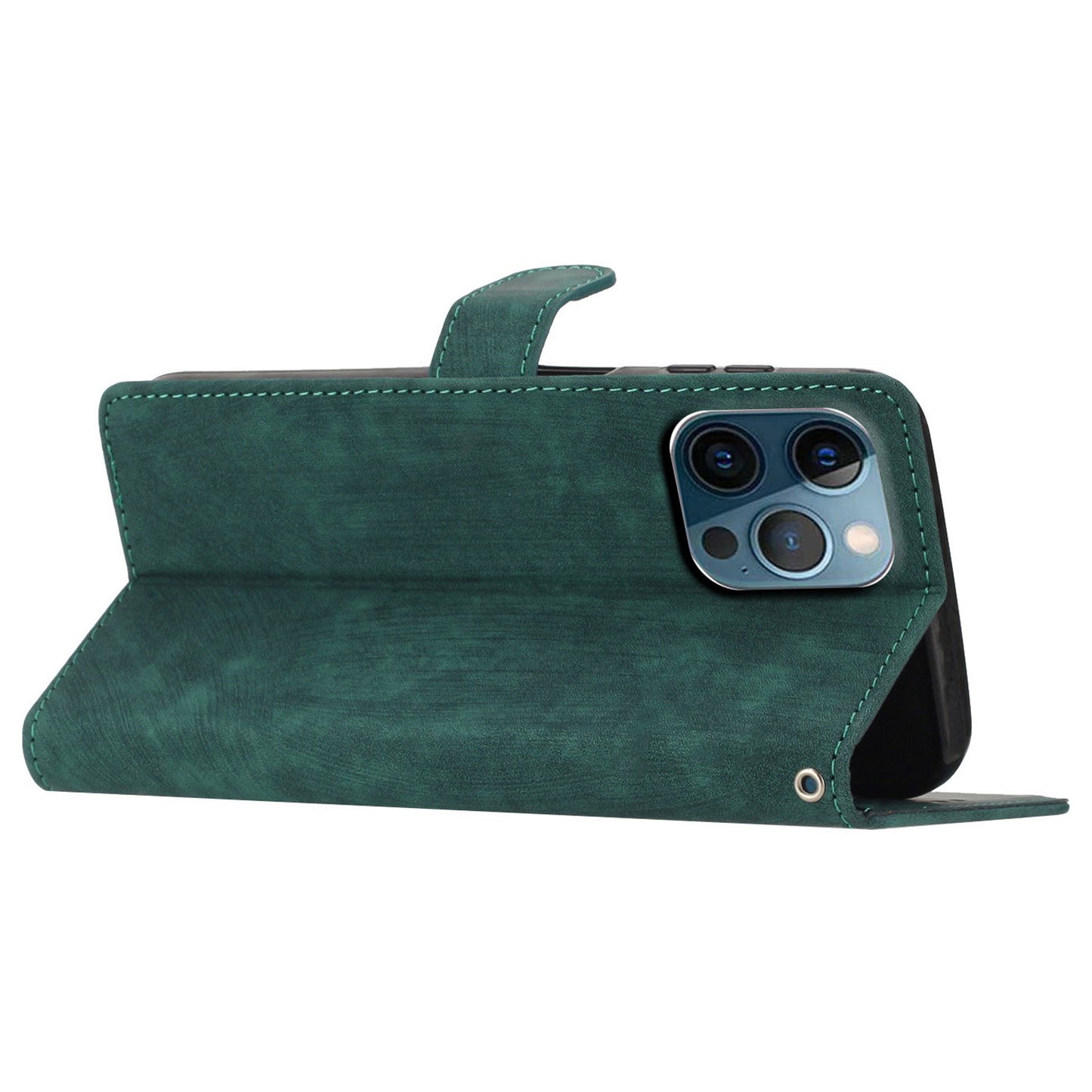 Skin-touch Wallet Shell for iPhone 13 Pro 6.1 inch Solid Color PU Leather Anti-collision Stand Phone Case