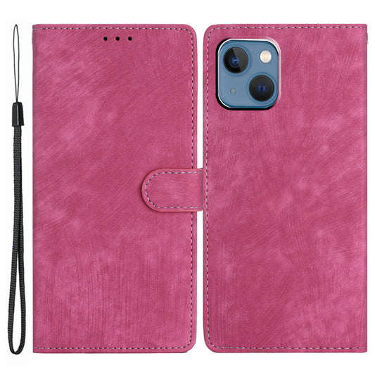 For iPhone 14 Plus PU Leather Wallet Fully Wrapped Cover Skin-touch Stand Phone Case