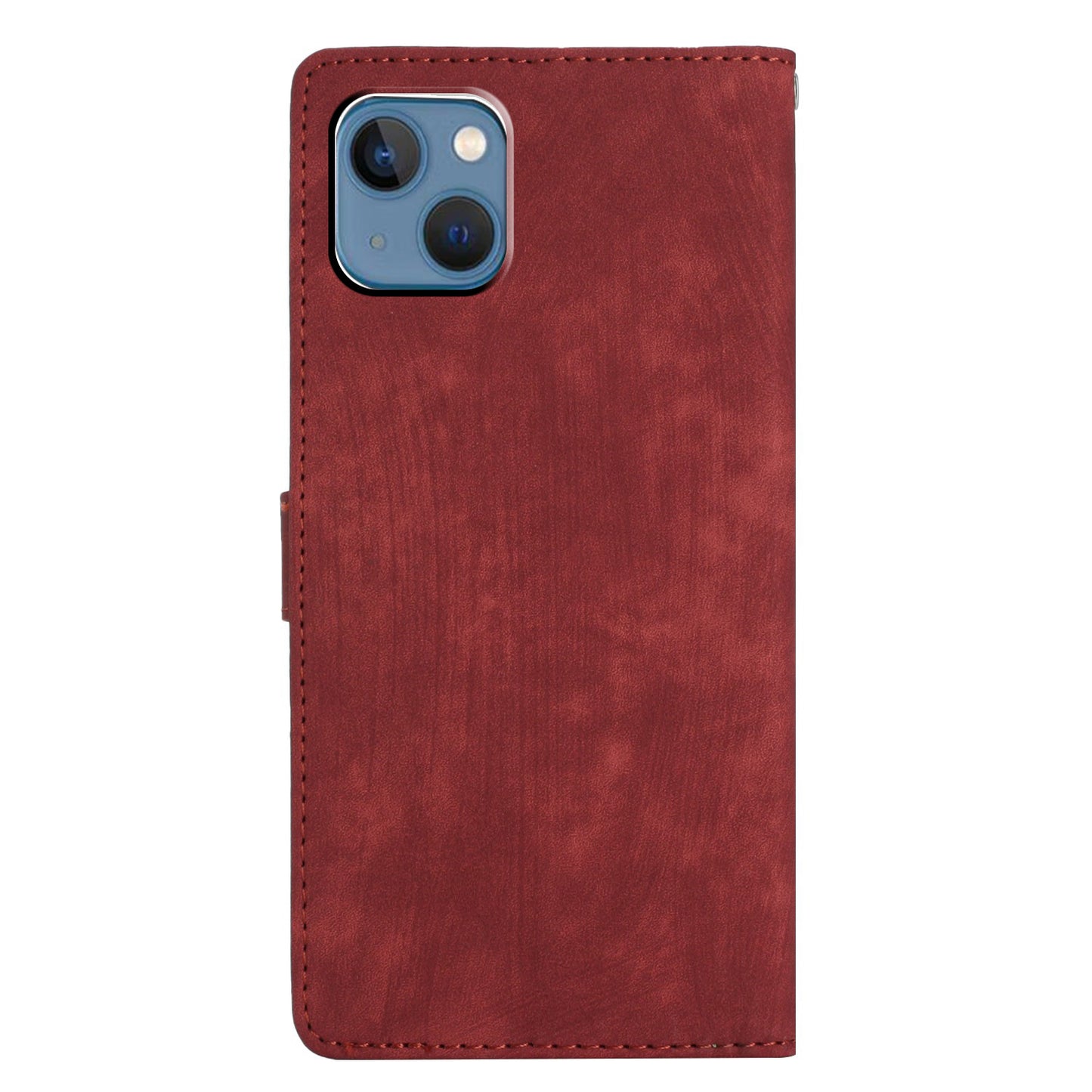 For iPhone 14 Plus PU Leather Wallet Fully Wrapped Cover Skin-touch Stand Phone Case