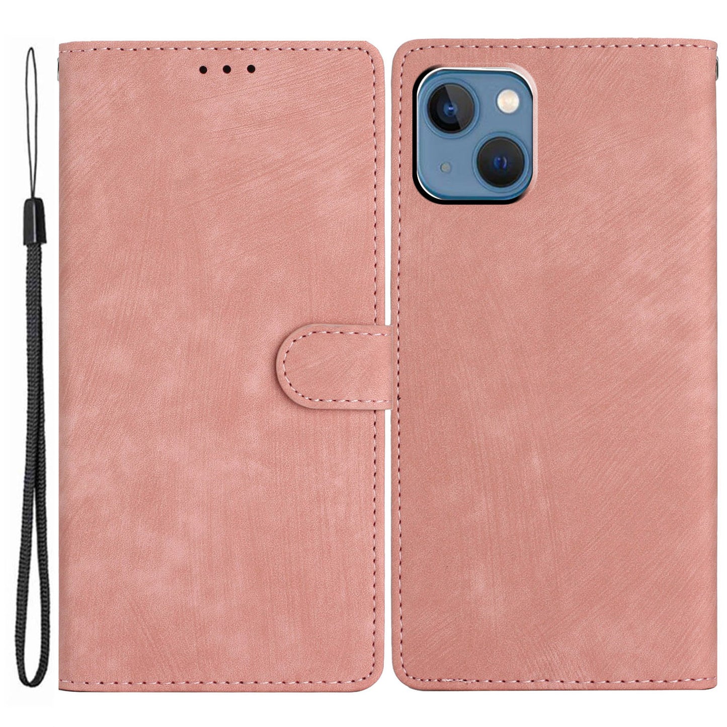 For iPhone 14 Plus PU Leather Wallet Fully Wrapped Cover Skin-touch Stand Phone Case