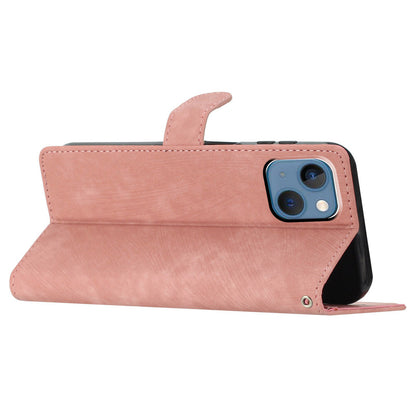 For iPhone 14 Plus PU Leather Wallet Fully Wrapped Cover Skin-touch Stand Phone Case