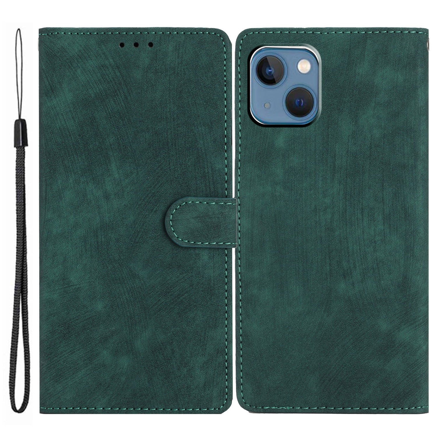 For iPhone 14 Plus PU Leather Wallet Fully Wrapped Cover Skin-touch Stand Phone Case