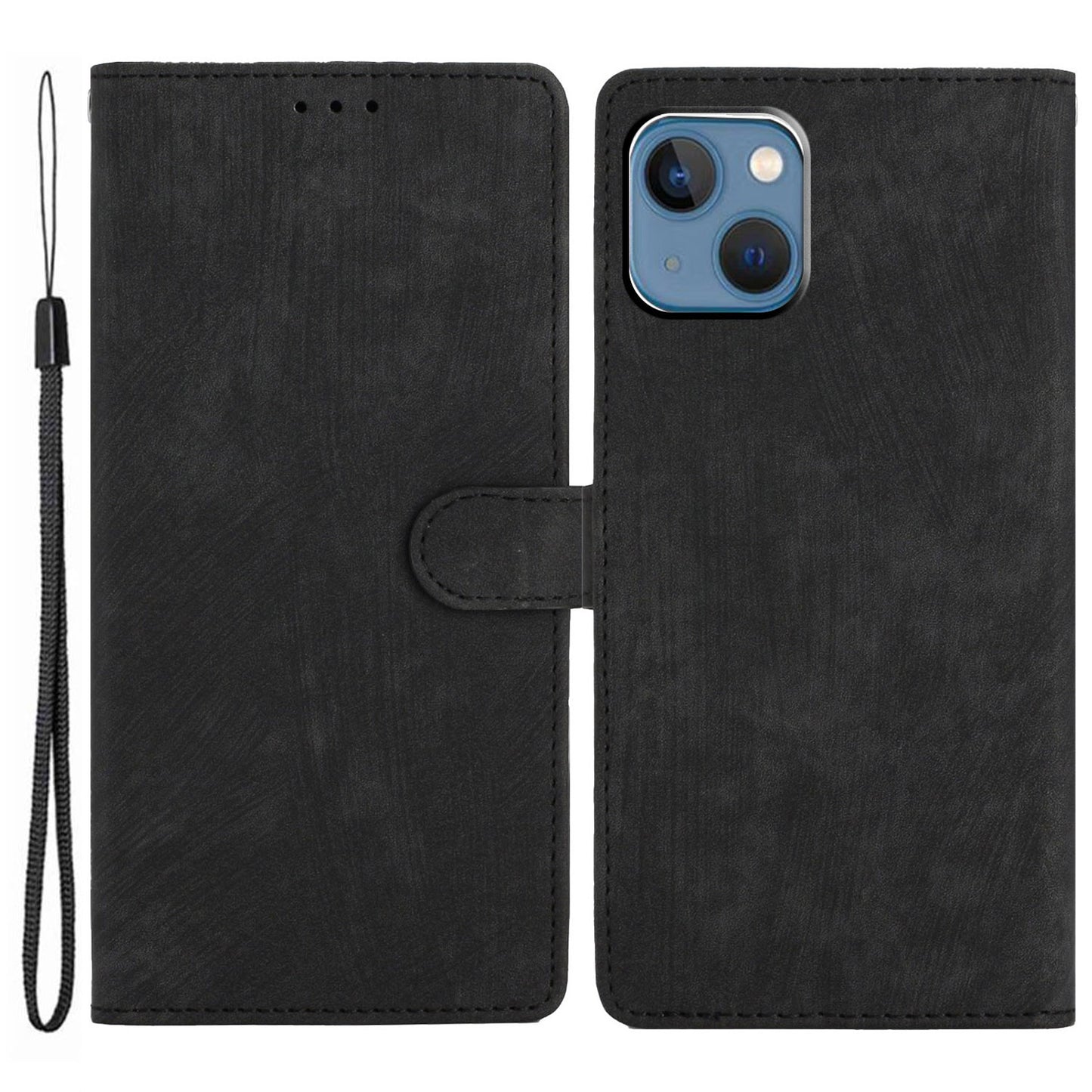 For iPhone 14 Plus PU Leather Wallet Fully Wrapped Cover Skin-touch Stand Phone Case